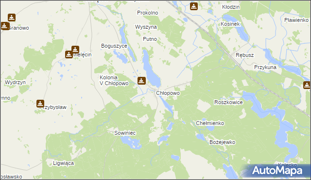 mapa Chłopowo gmina Krzęcin, Chłopowo gmina Krzęcin na mapie Targeo