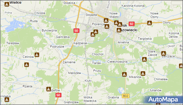 mapa Chochół gmina Mińsk Mazowiecki, Chochół gmina Mińsk Mazowiecki na mapie Targeo