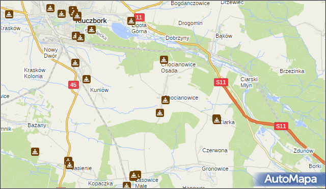 mapa Chocianowice gmina Lasowice Wielkie, Chocianowice gmina Lasowice Wielkie na mapie Targeo