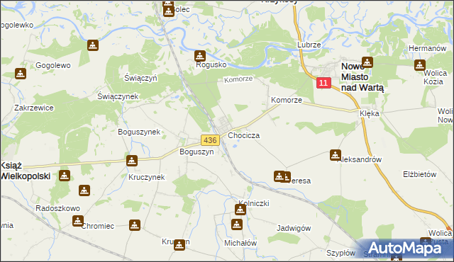 mapa Chocicza gmina Nowe Miasto nad Wartą, Chocicza gmina Nowe Miasto nad Wartą na mapie Targeo