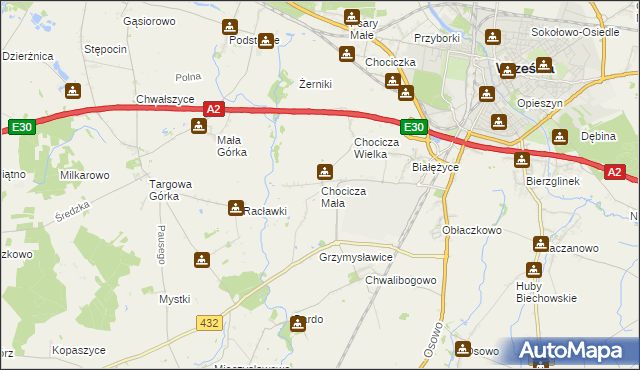 mapa Chocicza Mała, Chocicza Mała na mapie Targeo