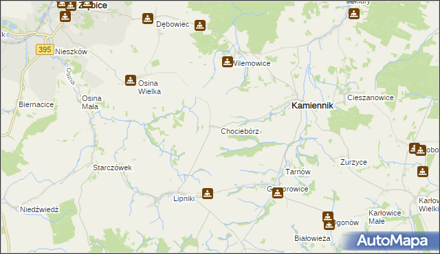 mapa Chociebórz, Chociebórz na mapie Targeo