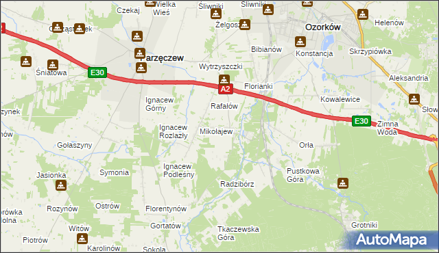 mapa Chociszew gmina Parzęczew, Chociszew gmina Parzęczew na mapie Targeo