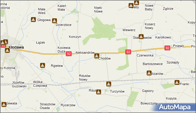 mapa Chodów powiat kolski, Chodów powiat kolski na mapie Targeo