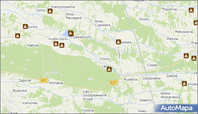 mapa Choiny gmina Stanisławów, Choiny gmina Stanisławów na mapie Targeo