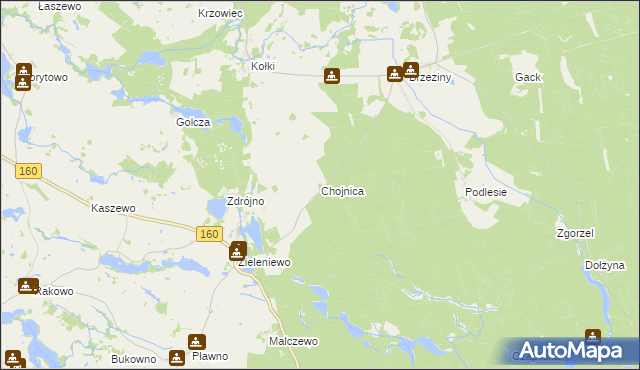 mapa Chojnica gmina Bierzwnik, Chojnica gmina Bierzwnik na mapie Targeo