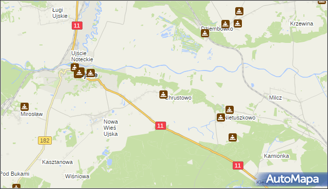 mapa Chrustowo gmina Ujście, Chrustowo gmina Ujście na mapie Targeo
