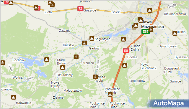 mapa Chrusty gmina Rawa Mazowiecka, Chrusty gmina Rawa Mazowiecka na mapie Targeo