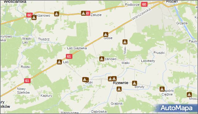 mapa Chrzanowo gmina Rzewnie, Chrzanowo gmina Rzewnie na mapie Targeo