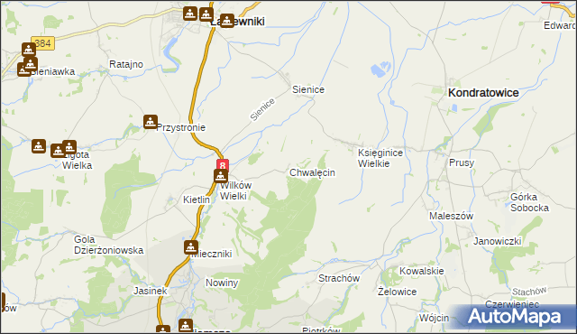 mapa Chwalęcin gmina Niemcza, Chwalęcin gmina Niemcza na mapie Targeo