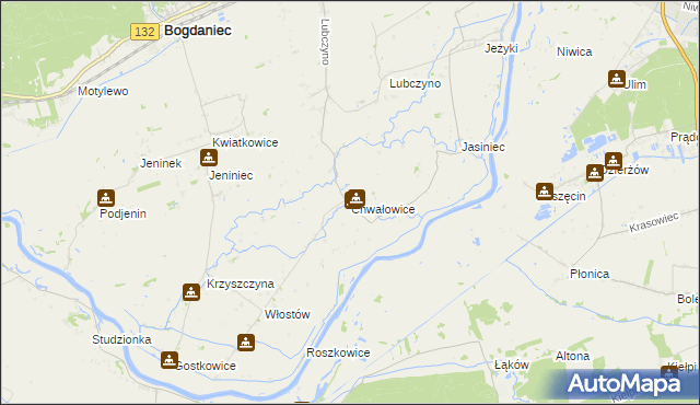mapa Chwałowice gmina Bogdaniec, Chwałowice gmina Bogdaniec na mapie Targeo