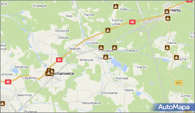 mapa Chwostek, Chwostek na mapie Targeo