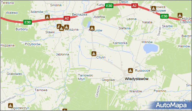 mapa Chylin gmina Władysławów, Chylin gmina Władysławów na mapie Targeo