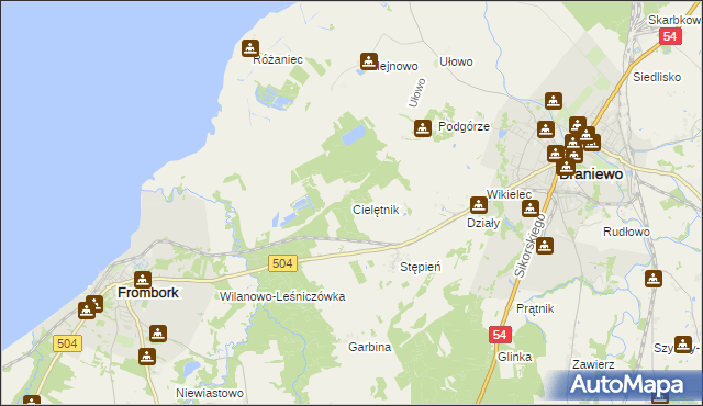 mapa Cielętnik, Cielętnik na mapie Targeo