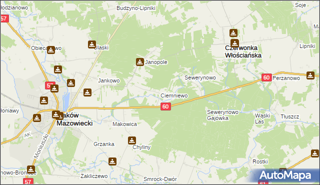 mapa Ciemniewo gmina Czerwonka, Ciemniewo gmina Czerwonka na mapie Targeo