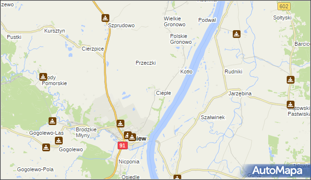 mapa Ciepłe gmina Gniew, Ciepłe gmina Gniew na mapie Targeo