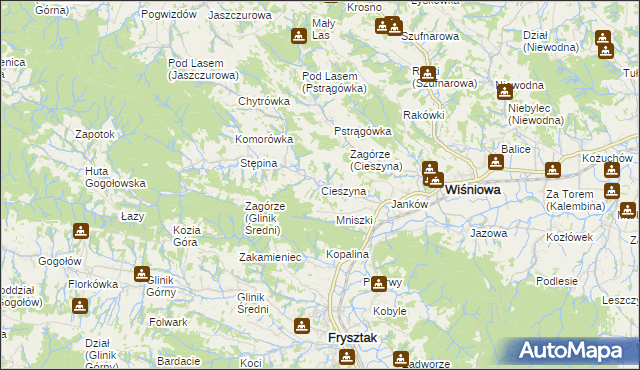 mapa Cieszyna, Cieszyna na mapie Targeo