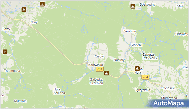 mapa Cisów gmina Daleszyce, Cisów gmina Daleszyce na mapie Targeo