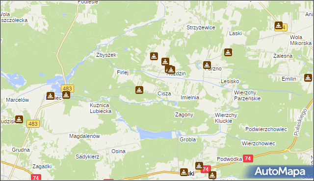 mapa Cisza gmina Kluki, Cisza gmina Kluki na mapie Targeo