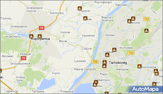 mapa Ciszyca gmina Koprzywnica, Ciszyca gmina Koprzywnica na mapie Targeo