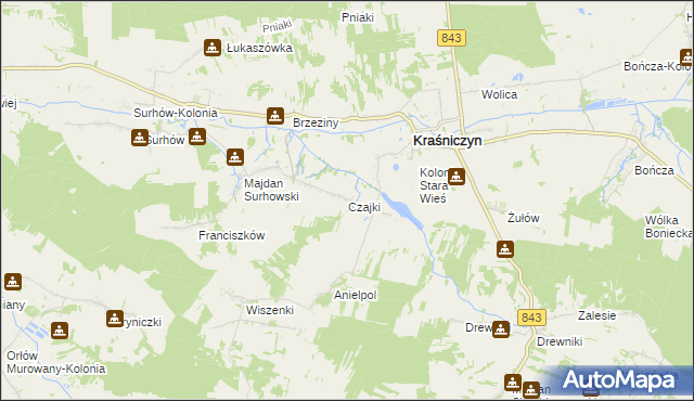 mapa Czajki gmina Kraśniczyn, Czajki gmina Kraśniczyn na mapie Targeo