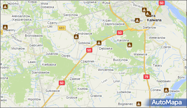 mapa Czaplin gmina Góra Kalwaria, Czaplin gmina Góra Kalwaria na mapie Targeo