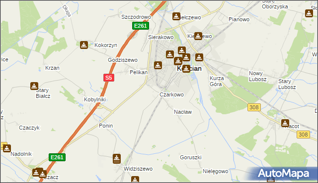 mapa Czarkowo gmina Kościan, Czarkowo gmina Kościan na mapie Targeo