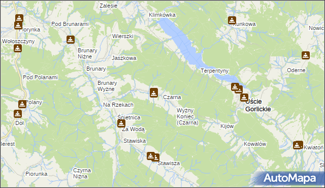 mapa Czarna gmina Uście Gorlickie, Czarna gmina Uście Gorlickie na mapie Targeo