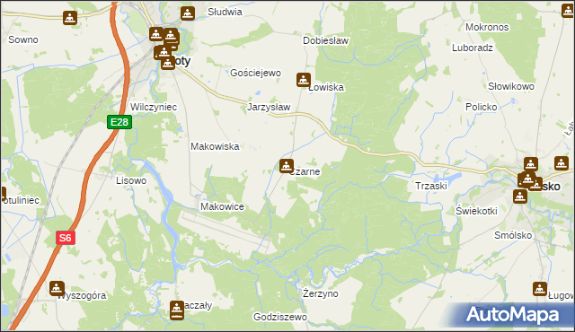 mapa Czarne gmina Płoty, Czarne gmina Płoty na mapie Targeo