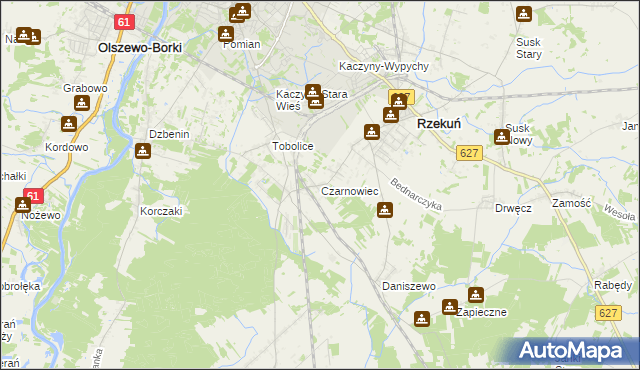 mapa Czarnowiec gmina Rzekuń, Czarnowiec gmina Rzekuń na mapie Targeo