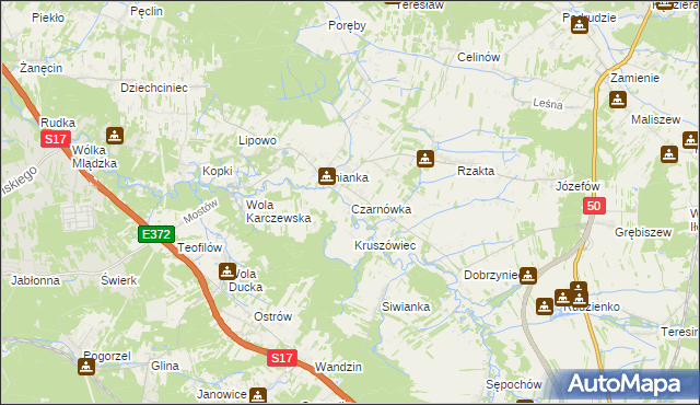 mapa Czarnówka gmina Wiązowna, Czarnówka gmina Wiązowna na mapie Targeo