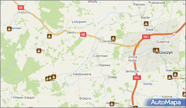 mapa Czarnowo gmina Szczuczyn, Czarnowo gmina Szczuczyn na mapie Targeo