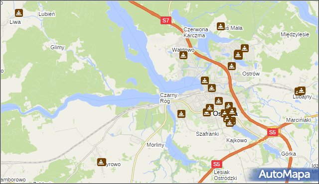 mapa Czarny Róg gmina Ostróda, Czarny Róg gmina Ostróda na mapie Targeo