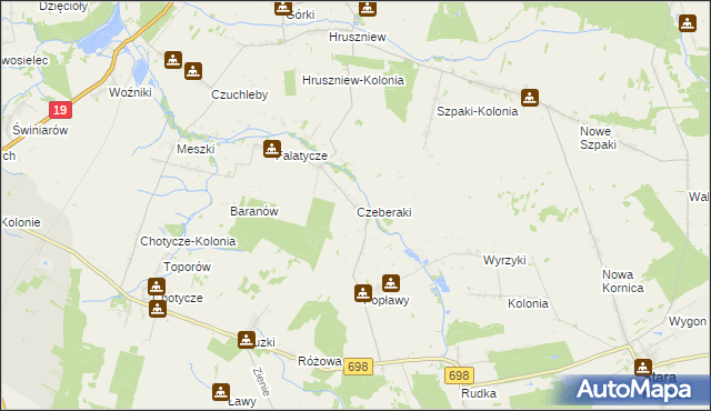 mapa Czeberaki gmina Stara Kornica, Czeberaki gmina Stara Kornica na mapie Targeo