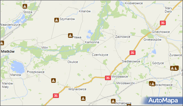 mapa Czerńczyce gmina Kąty Wrocławskie, Czerńczyce gmina Kąty Wrocławskie na mapie Targeo