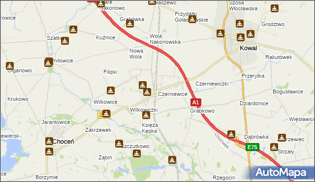 mapa Czerniewice gmina Choceń, Czerniewice gmina Choceń na mapie Targeo