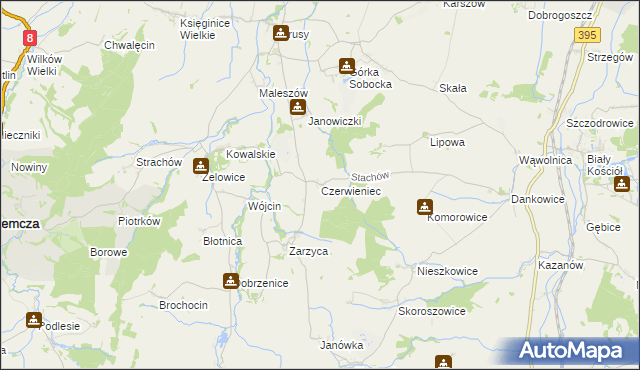 mapa Czerwieniec gmina Kondratowice, Czerwieniec gmina Kondratowice na mapie Targeo
