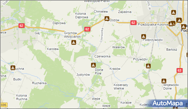 mapa Czerwonka gmina Sokołów Podlaski, Czerwonka gmina Sokołów Podlaski na mapie Targeo