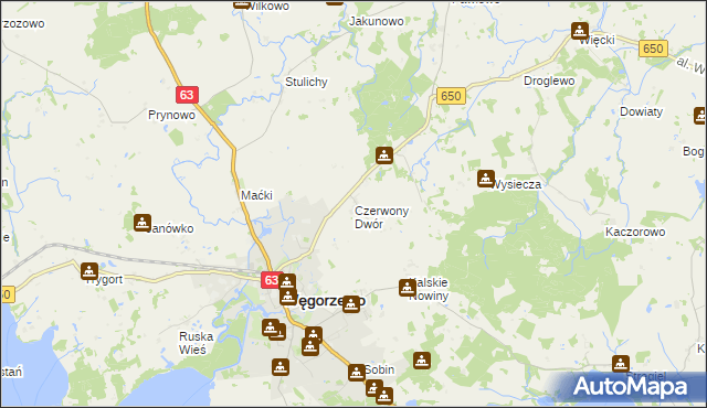 mapa Czerwony Dwór gmina Węgorzewo, Czerwony Dwór gmina Węgorzewo na mapie Targeo