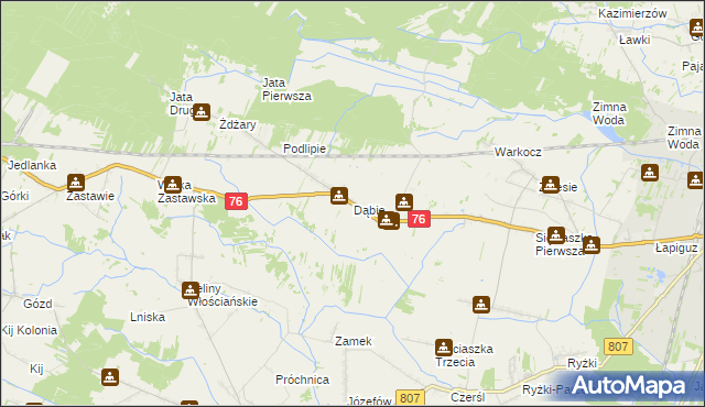 mapa Dąbie gmina Łuków, Dąbie gmina Łuków na mapie Targeo
