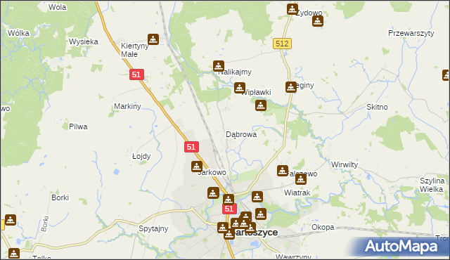 mapa Dąbrowa gmina Bartoszyce, Dąbrowa gmina Bartoszyce na mapie Targeo