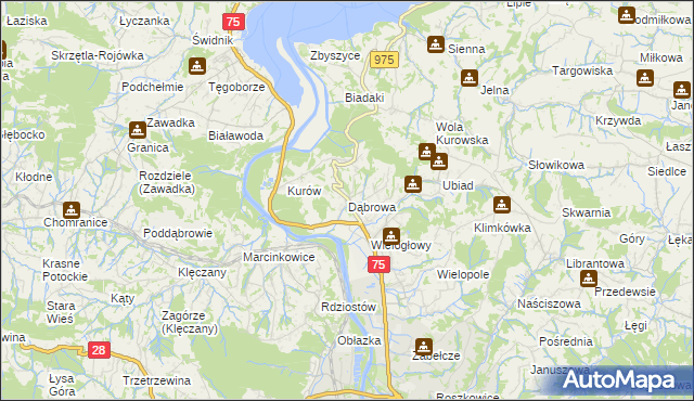 mapa Dąbrowa gmina Chełmiec, Dąbrowa gmina Chełmiec na mapie Targeo