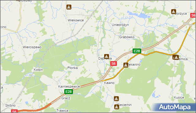 mapa Dąbrowa gmina Sianów, Dąbrowa gmina Sianów na mapie Targeo