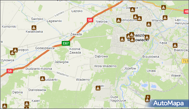 mapa Dąbrowa gmina Tomaszów Mazowiecki, Dąbrowa gmina Tomaszów Mazowiecki na mapie Targeo