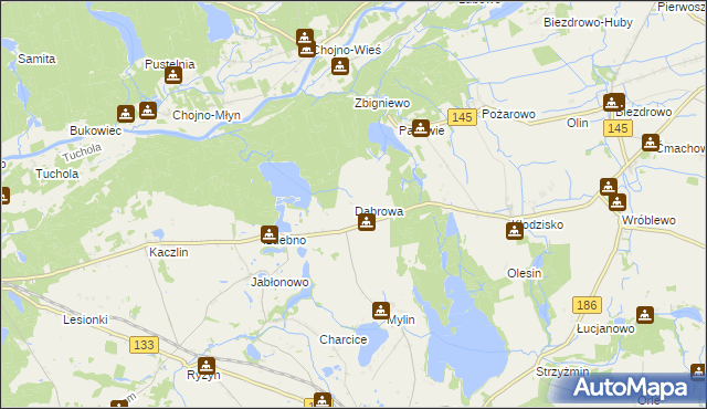mapa Dąbrowa gmina Wronki, Dąbrowa gmina Wronki na mapie Targeo