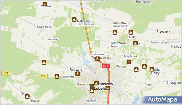 mapa Dąbrowa Tomaszowska, Dąbrowa Tomaszowska na mapie Targeo