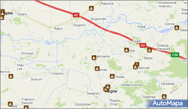 mapa Dąbrowica gmina Rzgów, Dąbrowica gmina Rzgów na mapie Targeo