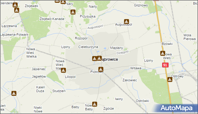 mapa Dąbrowice powiat kutnowski, Dąbrowice powiat kutnowski na mapie Targeo