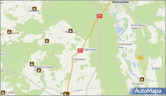 mapa Dąbrowiec gmina Żary, Dąbrowiec gmina Żary na mapie Targeo