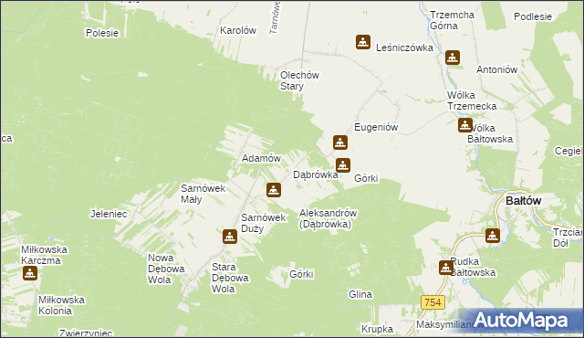 mapa Dąbrówka gmina Sienno, Dąbrówka gmina Sienno na mapie Targeo